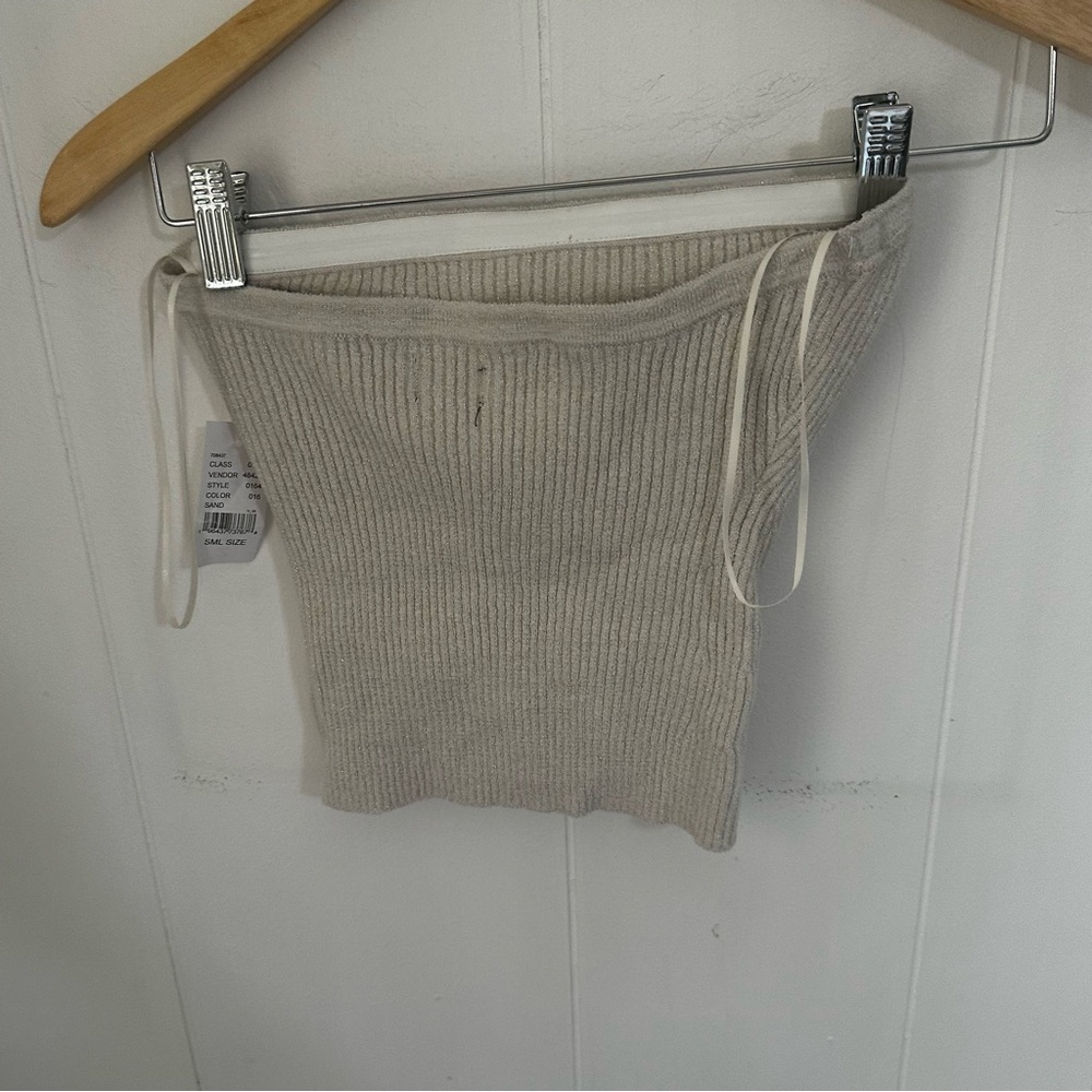 Tan Ribbed Fitted Tube Top - Picture 2 of 3